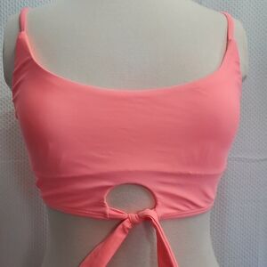 Pink/Peach Eyelet Tie Front Crop Bikini Top